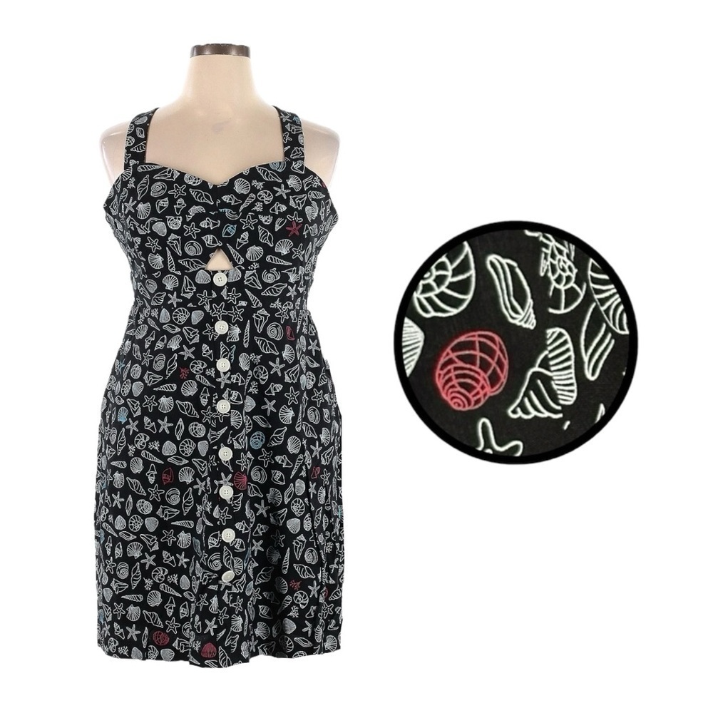 ModCloth Fit & Flare Dress 8 NWT Black Seashell Print Cutout Adjustable Straps